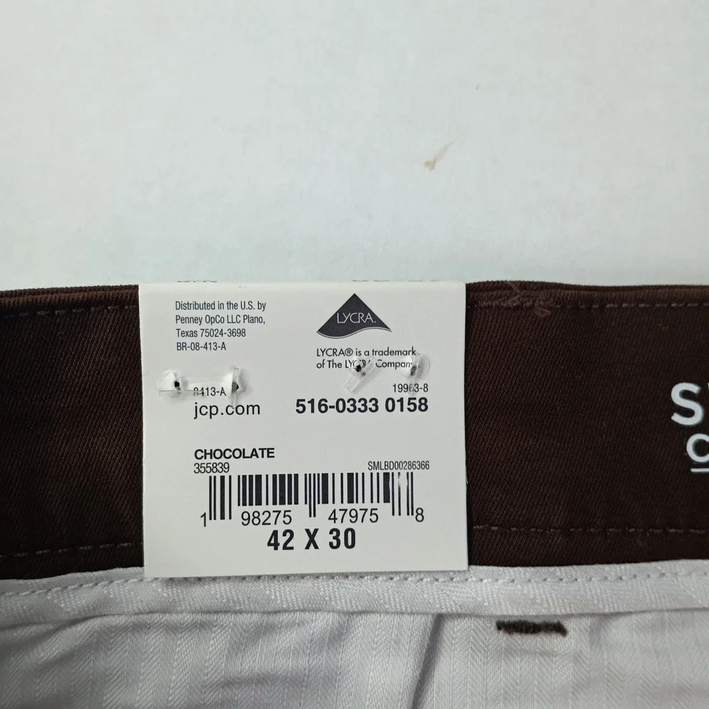 St. John's Bay Chino Pants Men's Size 42x30 Chocolate Slim Fit Comfort Stretch